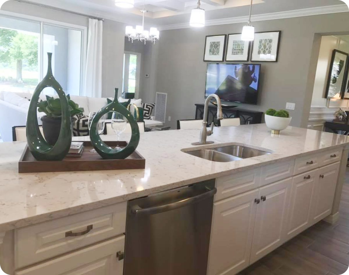 Modern kitchen with marble island